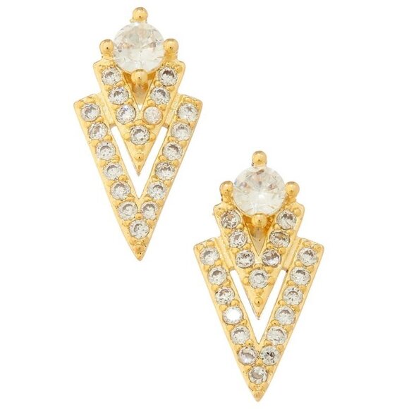 1 LEFT!! JACLYN GOLD RHINESTONE ARROWHEAD STUD EARRINGS - Picture 1 of 1